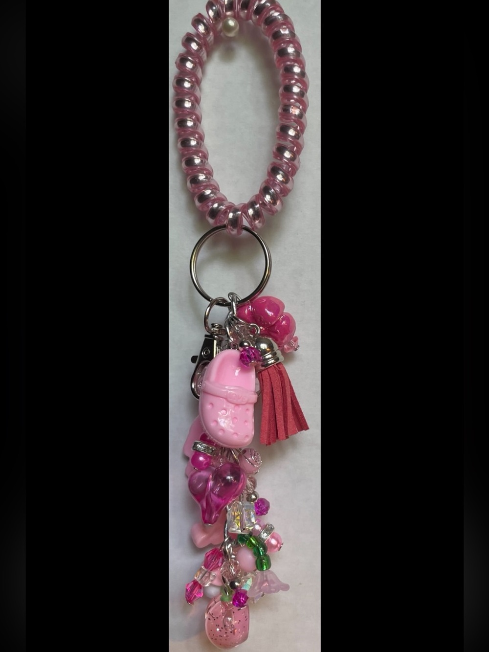 Pink Charm Wristlet Keychain/Purse Flair with Tassel and Beads